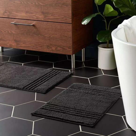 Threshold 2 Pc Solid Black Anti Skid Textured Bath Rug Set 17" x 24" & 20" x 34" - Picture 2 of 7